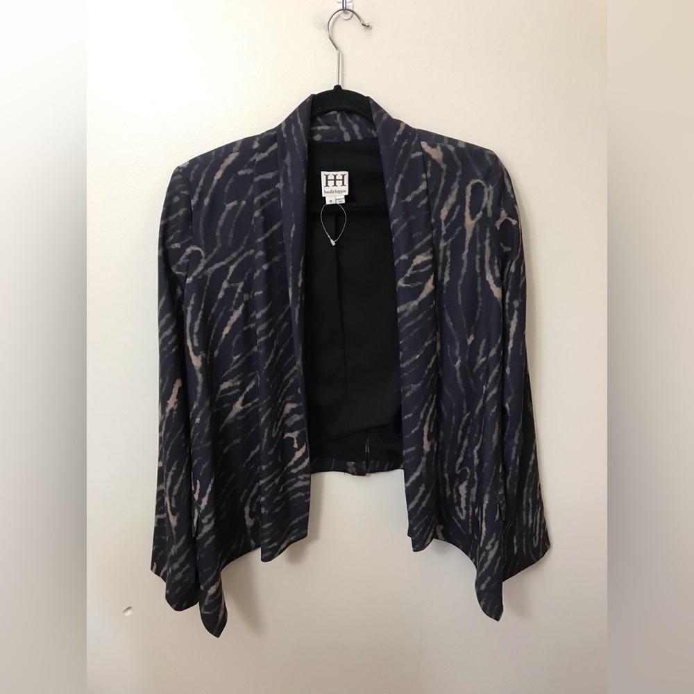 HAUTE Hippie Womens Animal Print Open Front Lined Asymmetrical Blazer Size 8 - Picture 2 of 16